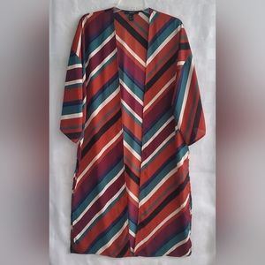 Women's Beach Cover Up Long Light Duster Vibrant Colourful Diagonal Stripes MED